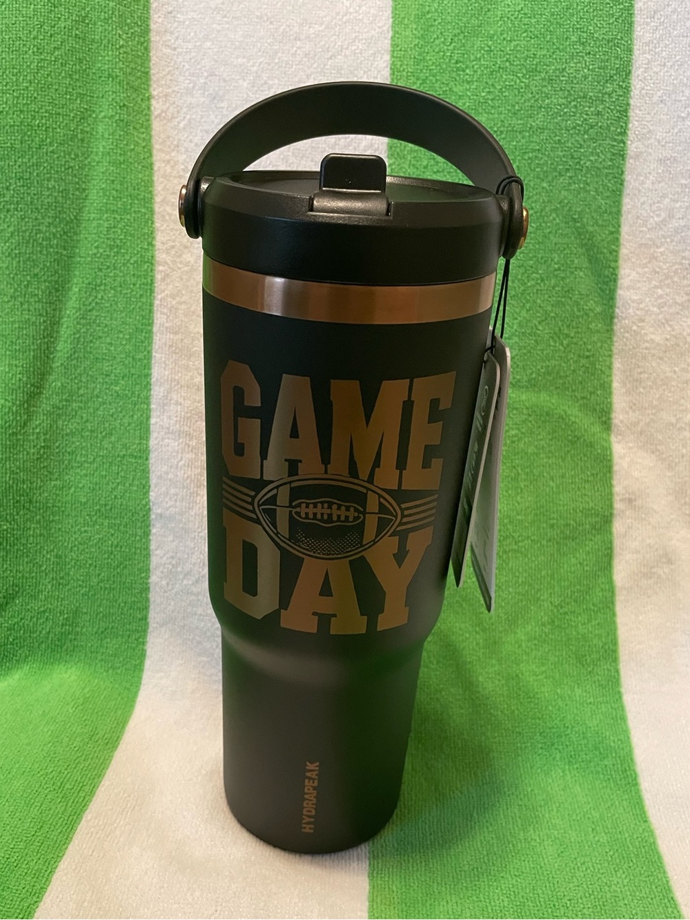 HydraPeak Black and Gold Football Game Day 32 oz Insulated Tumbler